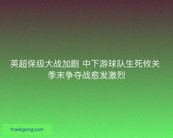 英超保级大战加剧 中下游球队生死攸关 季末争夺战愈发激烈
